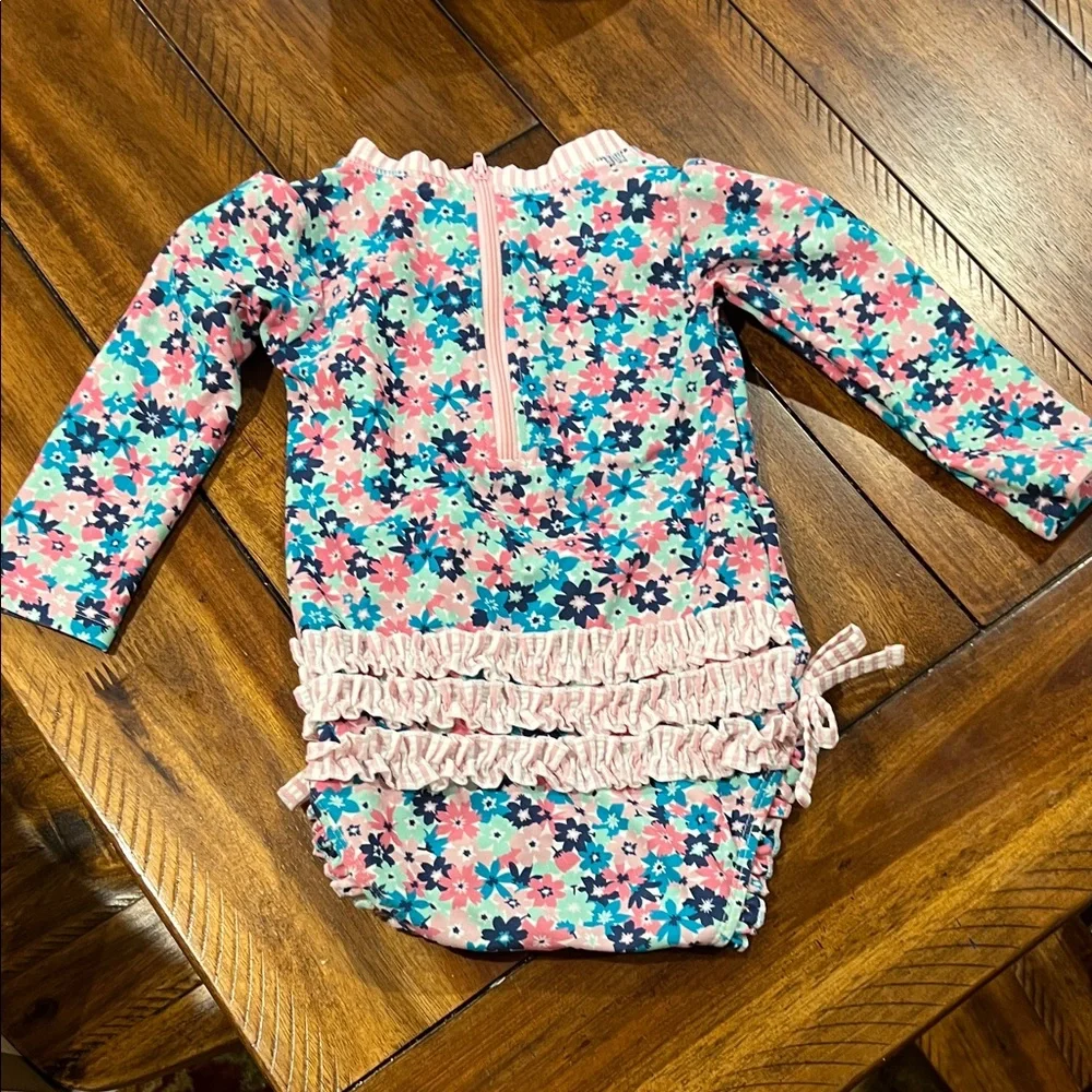 Floral Long Sleeve Girls swim suit 12-18 months EUC